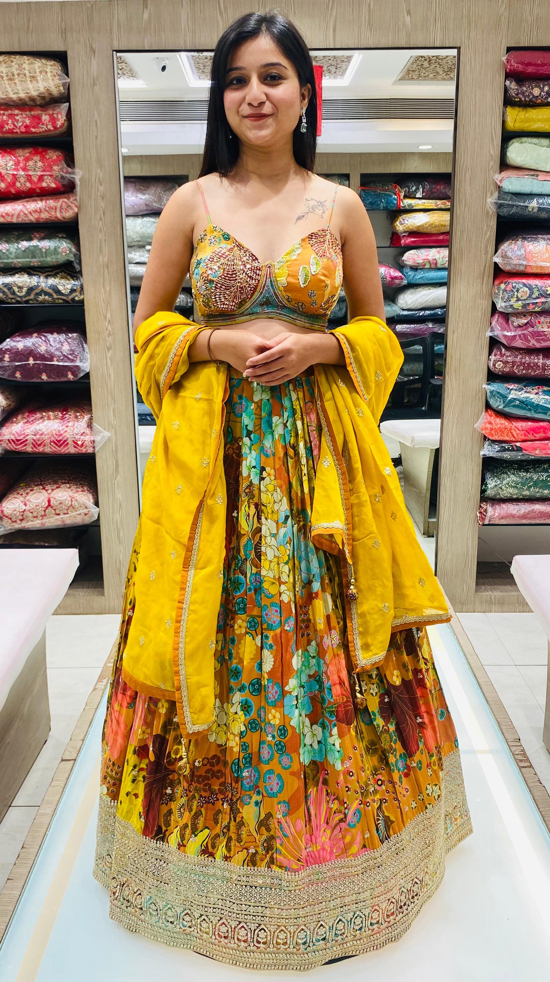 Multi Color Tissue Silk Floral Print Lehenga Choli